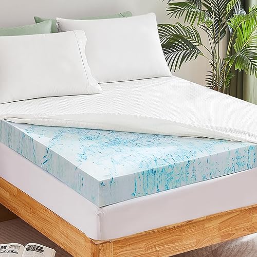 Timimi Cubrecolchón de espuma viscoelástica King Protector de colchón de enfriamiento de gel de 4 pulgadas para cama tamaño King con funda