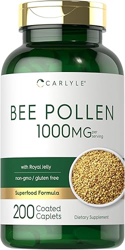 Carlyle Suplemento de polen de abeja | 1000 mg | 200 comprimidos | con jalea real y propóleo de abeja | para hombres y mujeres | Vegetariano, sin