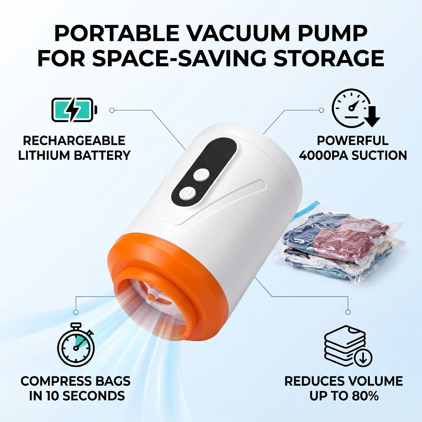 Fockety Machine à Sceller sous Vide Compacte pour Aliments, Machine à Sceller sous Vide Portative Puissante, Scelleuse électrique pour Aliments avec 12 Sacs de Compression