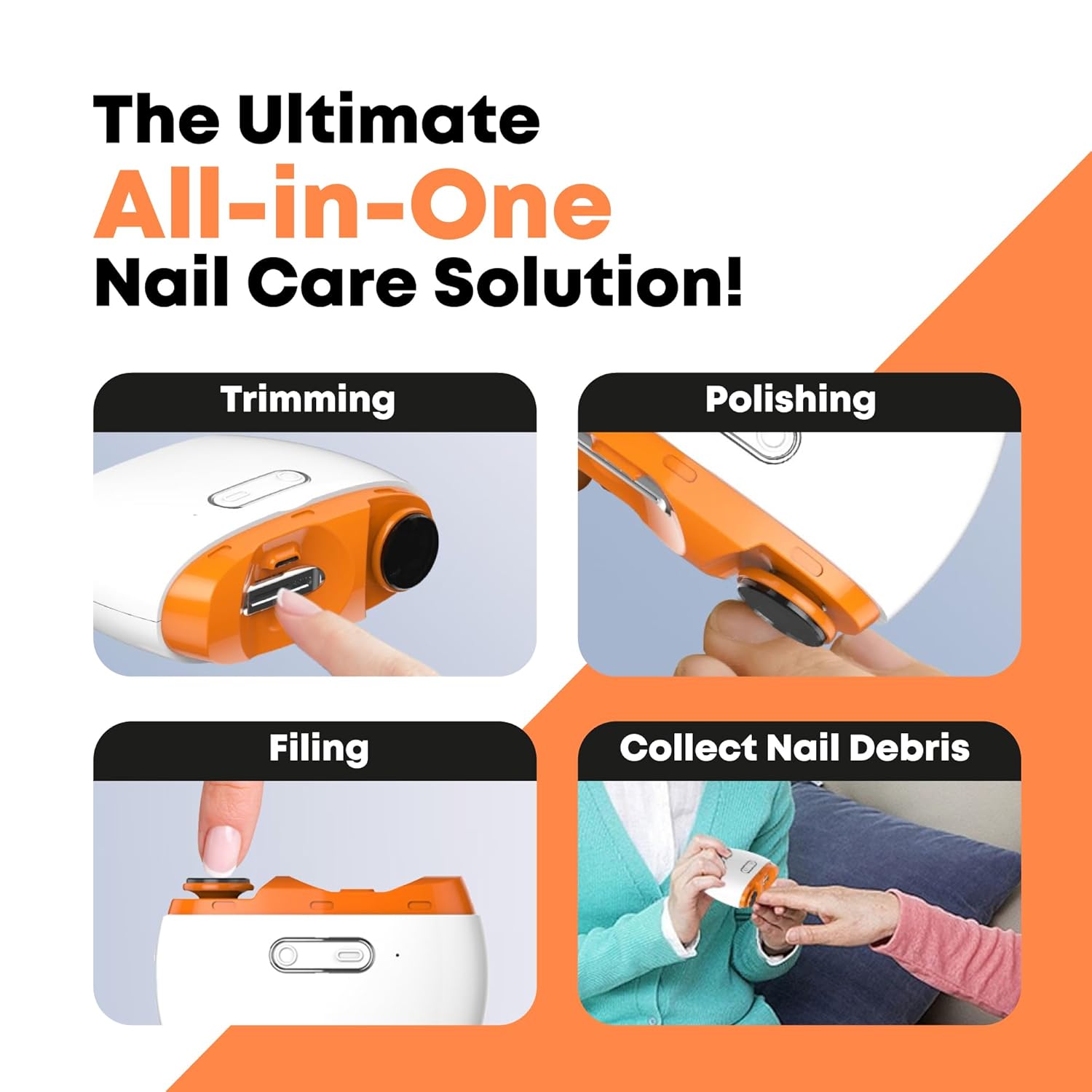Electric Automatic Nail Clipper Trimmer - 2 in 1 Rechargeable Fingernail File Grinder Cutter for Baby Adults Seniors - Multifunctional Manicure Polisher with LED for Trimming Polishing Nails