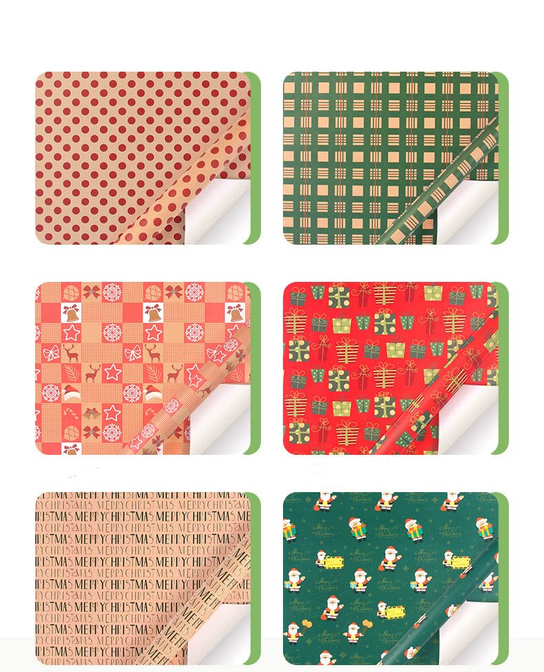 Christmas paper Christmas wrapping paper Kraft wrapping paper 6 sheets of paper, Clear,Transparent - Image 3