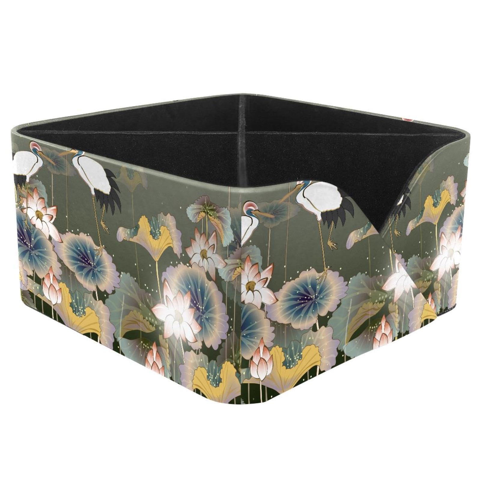 KengjuTesu Red-Crowned Crane Lotus Desktop Organizer Pen Holder, Rectangular Pencil Cup for Office, Study and Makeup Stations