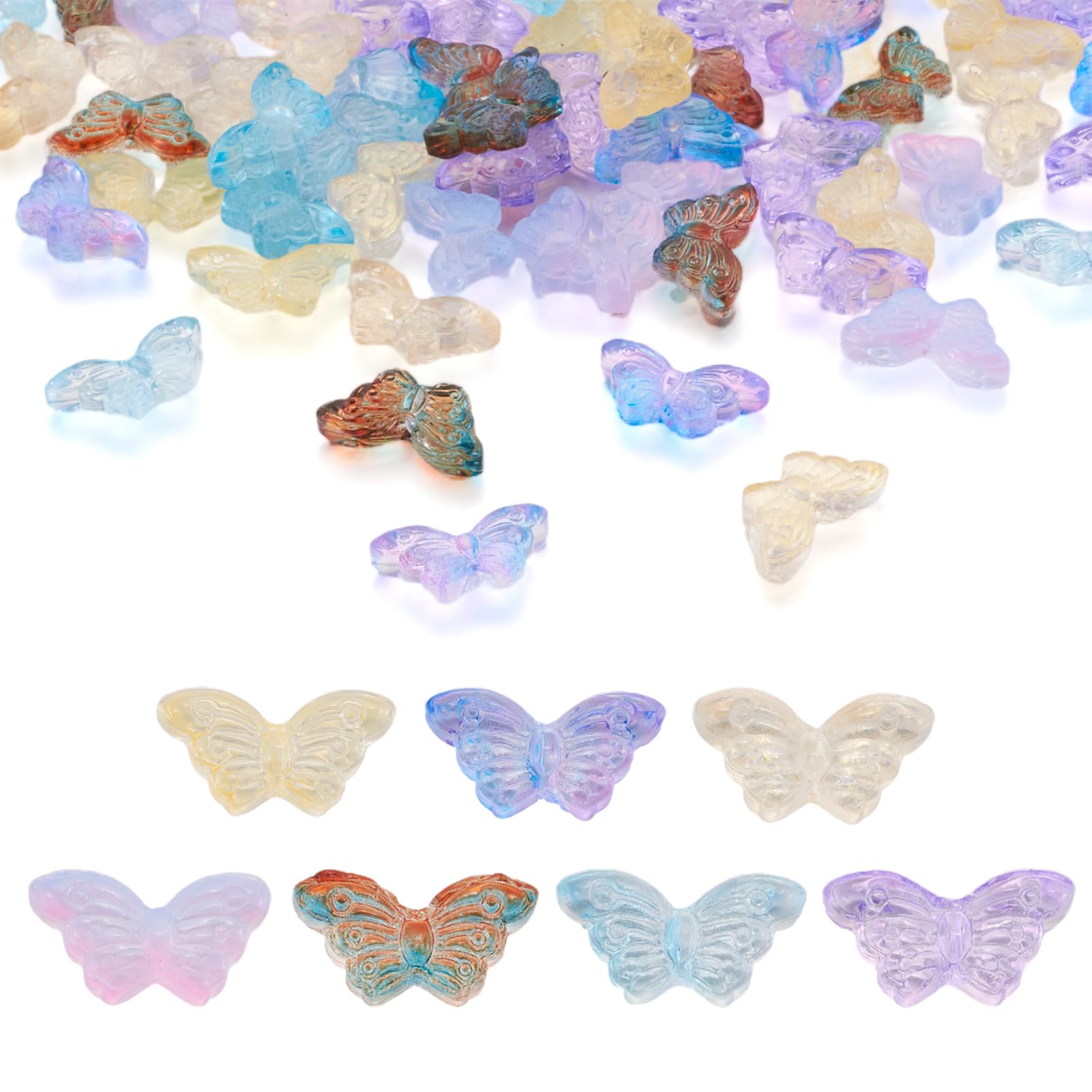 PandaHall 70pcs Lampwork Butterfly Beads Gradient Bug Insect Theme Crystal Beads Animal Transparent Glass Beads for Earring Bracelet Jewelry Making