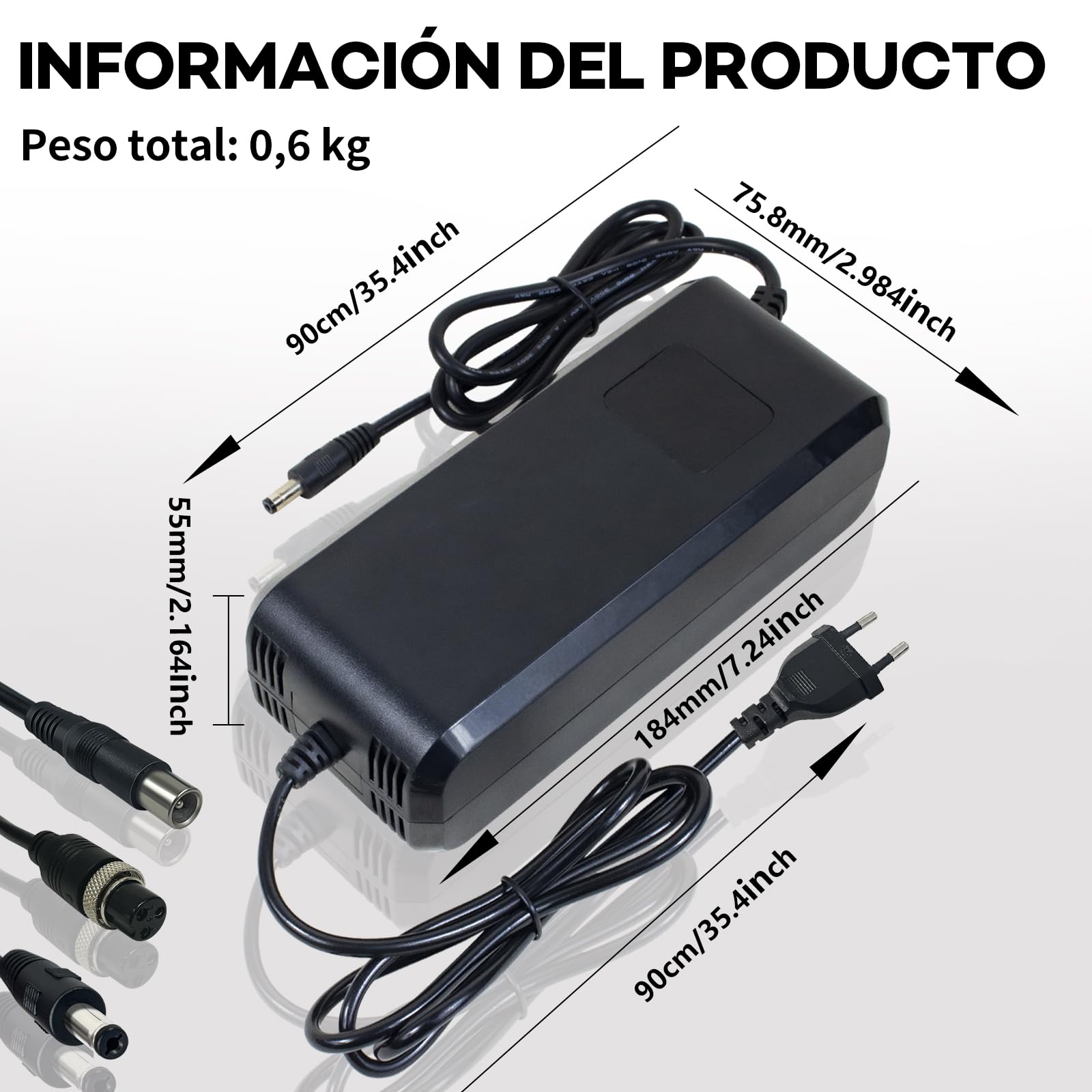 Cargador batería 54.6V 4A, para batería de Litio de 48V, con Pantalla LED y múltiples Funciones de protección y reparación, certificación CE, Equipado con Conectores RCA 8 mm, DC 5,5 * 2,1 mm
