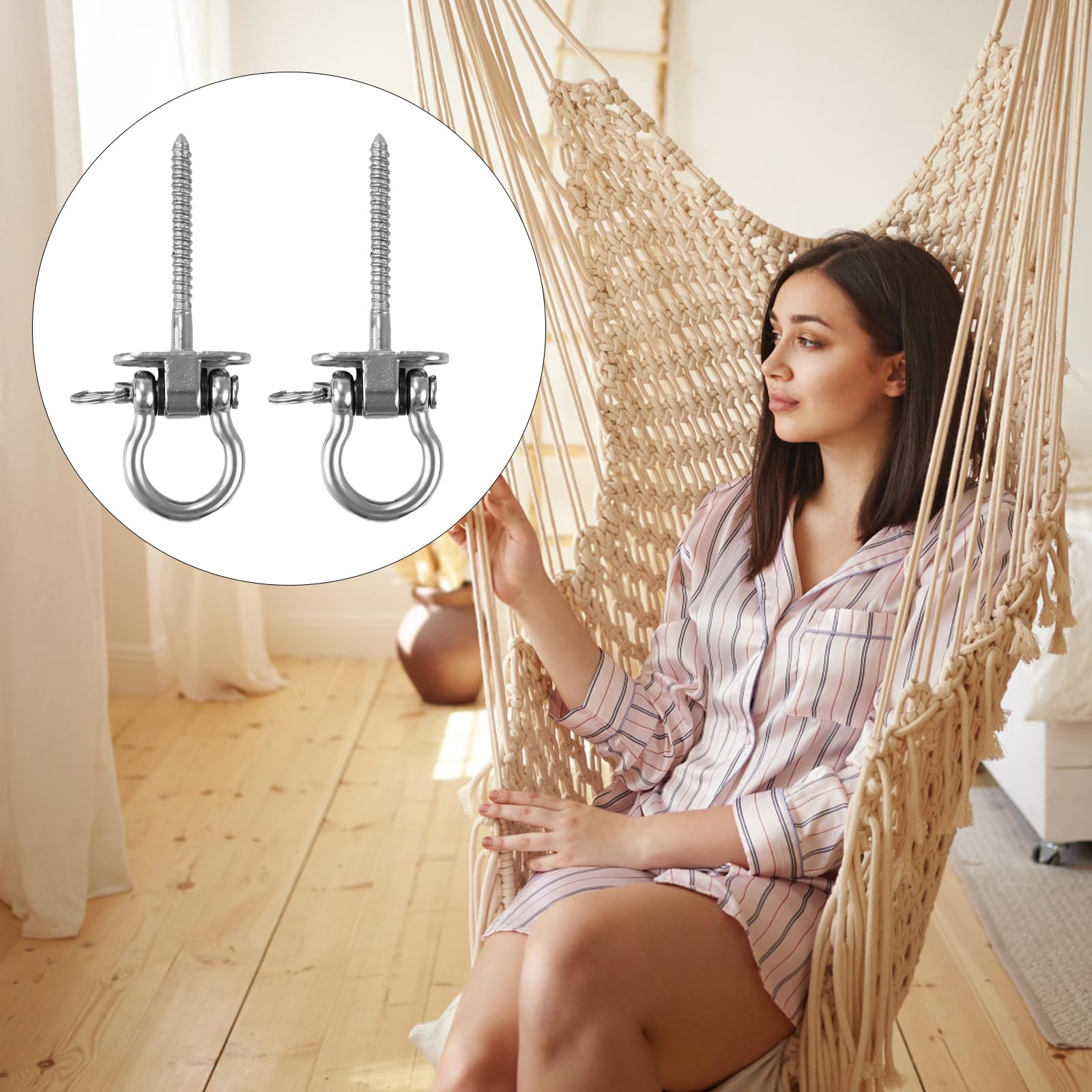 FHzytg Gancio Girevole Per Altalena In Acciaio Inox 304 - Capacità 450kg, Rotazione 180°, Kit Da Soffitto Da 14 Pezzi Con Tasselli E Viti, Per Uso Interno/Esterno