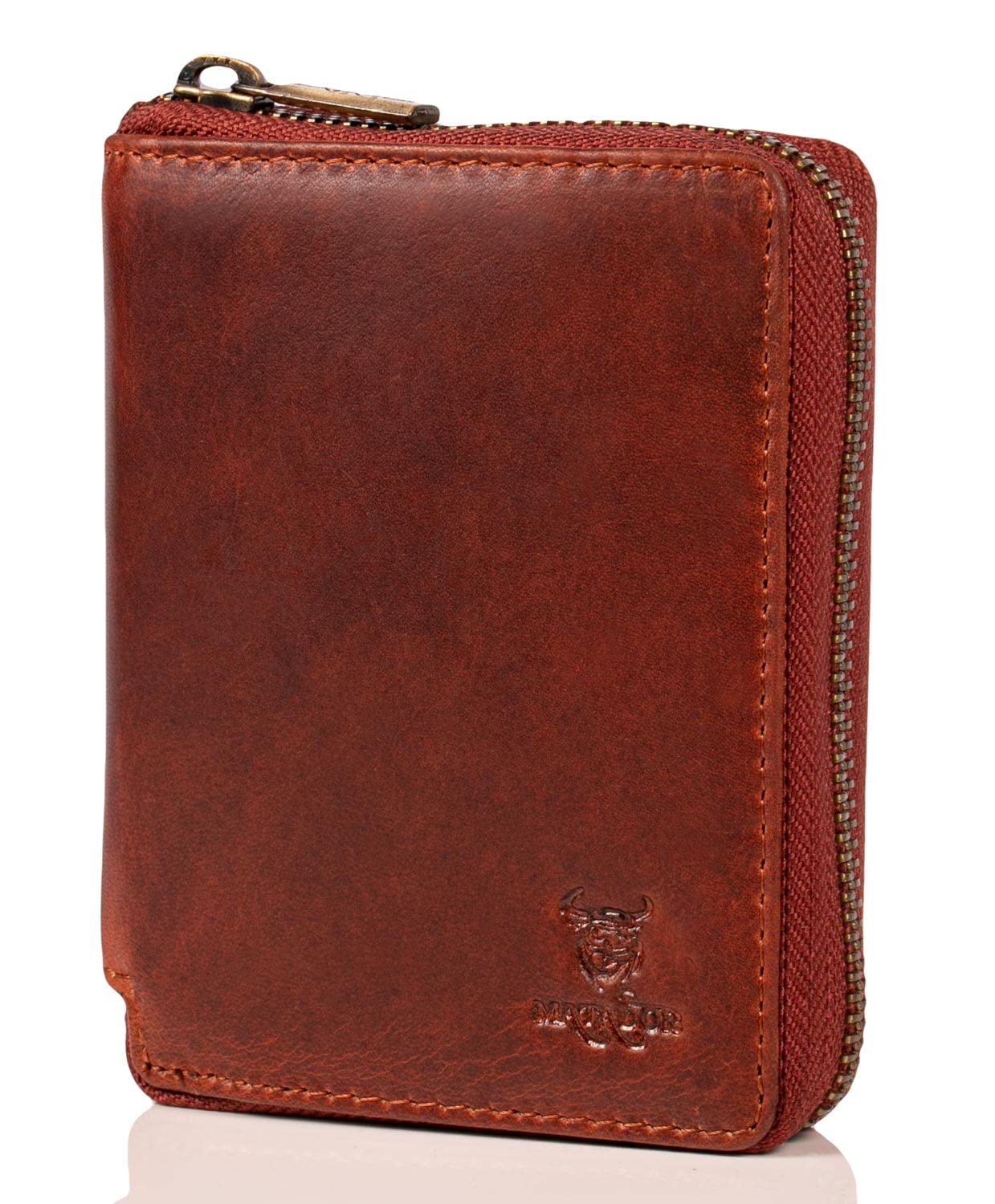 MATADOR Leder Portemonnaie Herren #Edinburgh mit edler Geschenk Box, Elegante Leder Geldbörse Herren mit RFID Blocker, Luxus Geldbörse mit Reißverschluss und Viele Kartenfächer in Braun Vintage