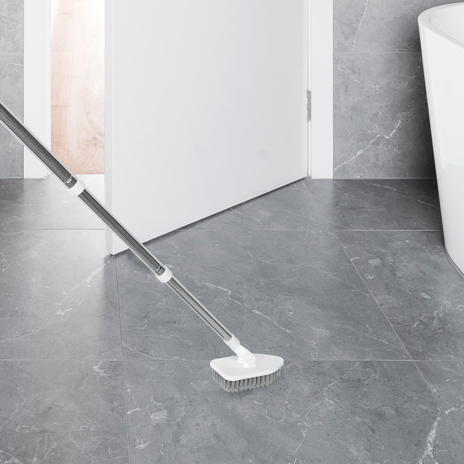 Cabilock Cepillo Fregador de Suelos Cepillo Multifuncional con Mango Extensible de Acero Inoxidable y Pp para Limpiar Azulejos y Paredes para Patios y Bañeras