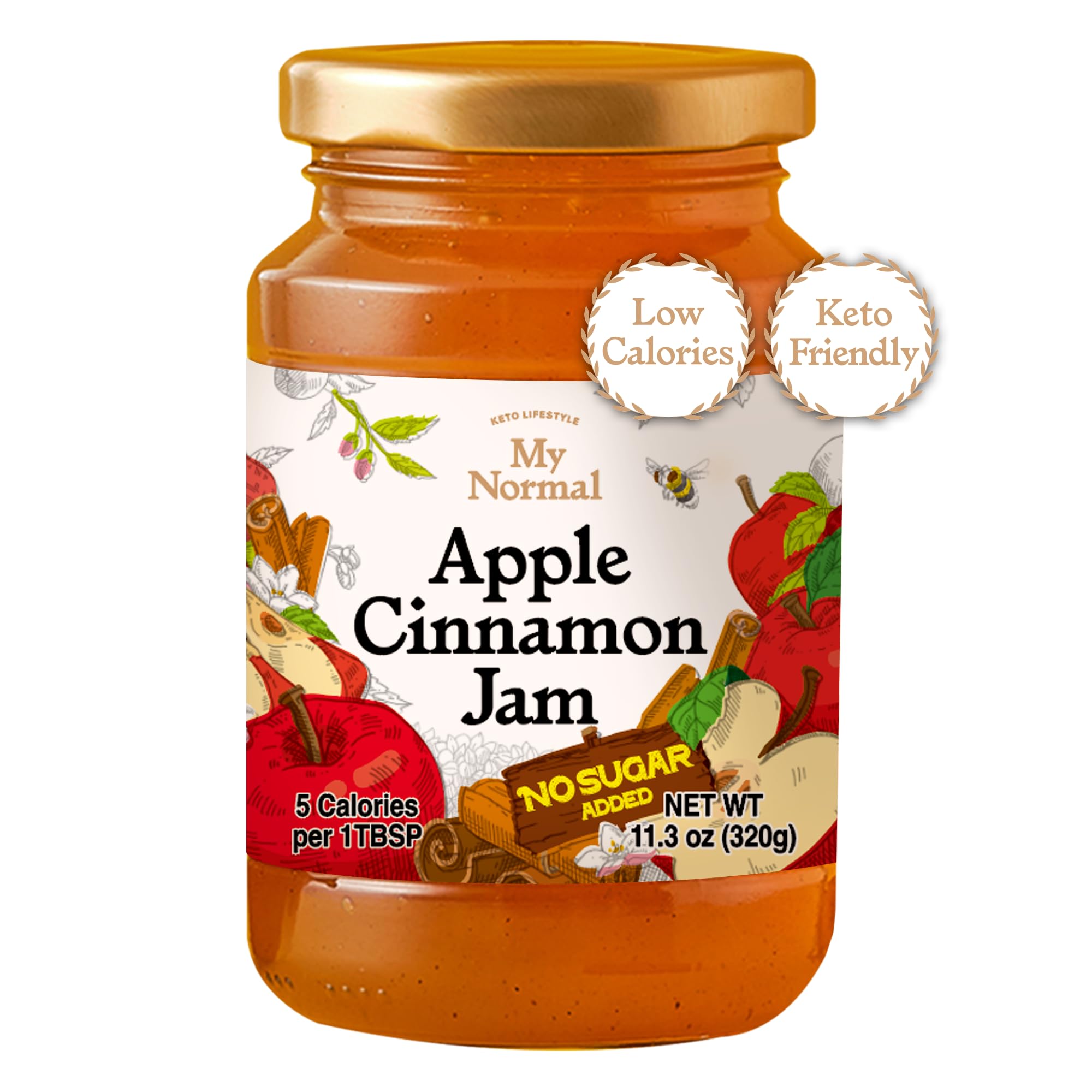 My Normal Low Calorie Apple Cinnamon Jam – Diabetic-Friendly, Apple 50% Fruit Jelly with Allulose, Keto & Zero Sugar Jam - Only 6 Ingredients, No Artificial Additives (320g, 11.28 oz)