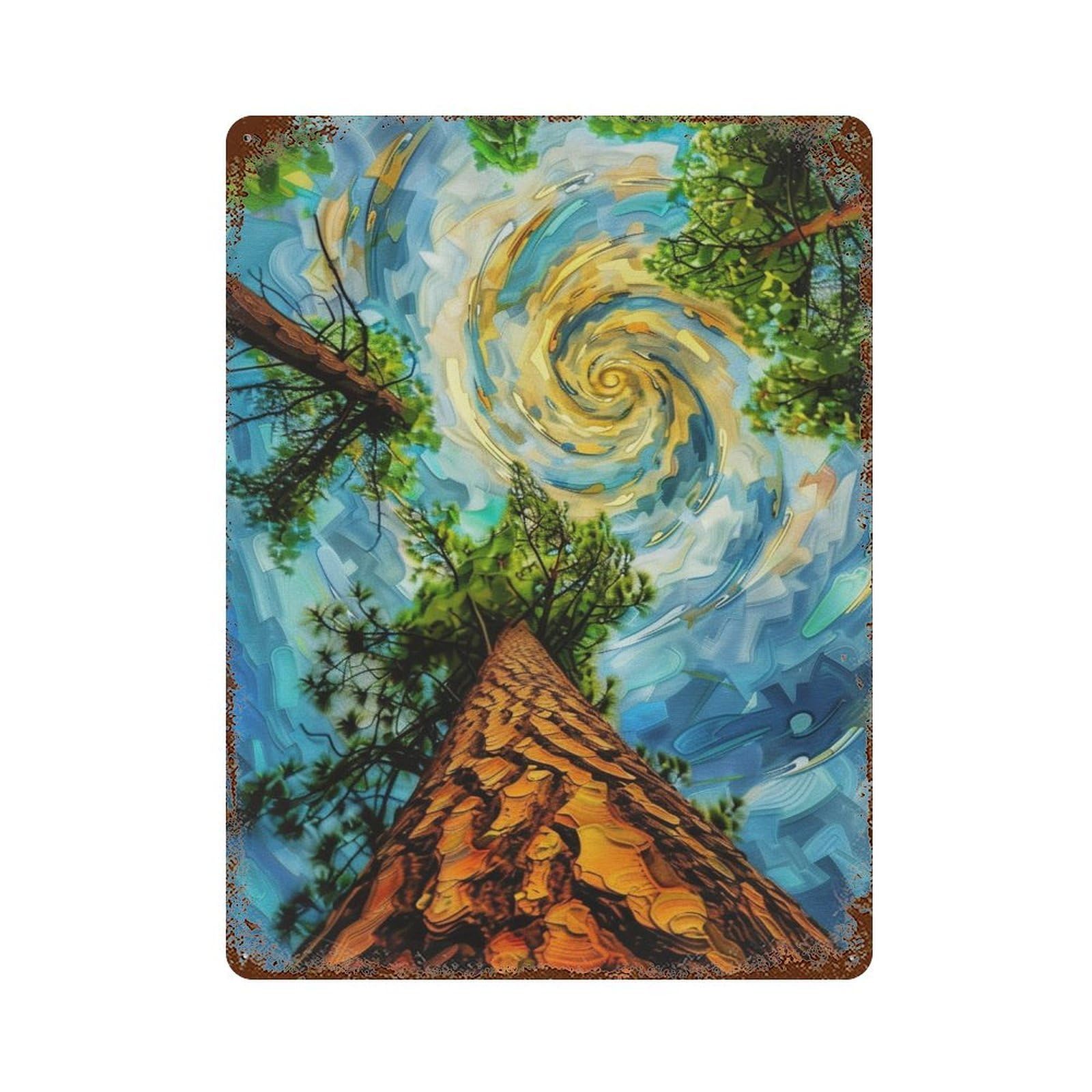 WUJHGRSG Van Gogh Style Twirl Azure Sky Upward Tree Trunk Composition 01 Wall Art Retro Iron Vintage Metal Tin Sign Poster Modern Decor for Home Cofffee Club Bar Shop Style 40x30cm