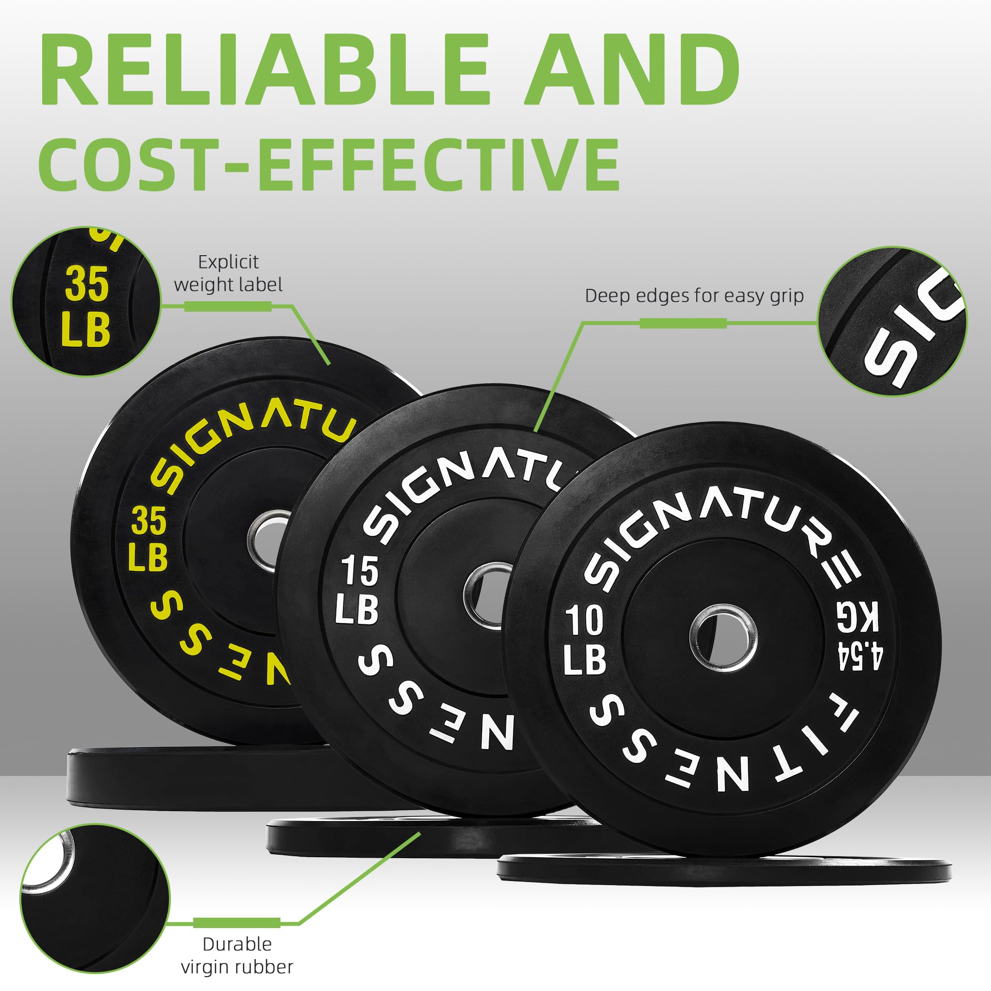 Signature Fitness Discos de peso olímpicos de 2 pulgadas con cubo de acero, juego de 120 libras, 2 x 10 libras, 2 x 15 libras, 2 x 35 libras