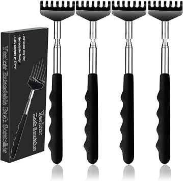 Yexixsr 4 Pack Back Scratcher Extendable Metal Portable Back Scratcher for Men Women Adults, Telescoping Back Massager with Rubber Handles, Stocking Stuffers Gadgets