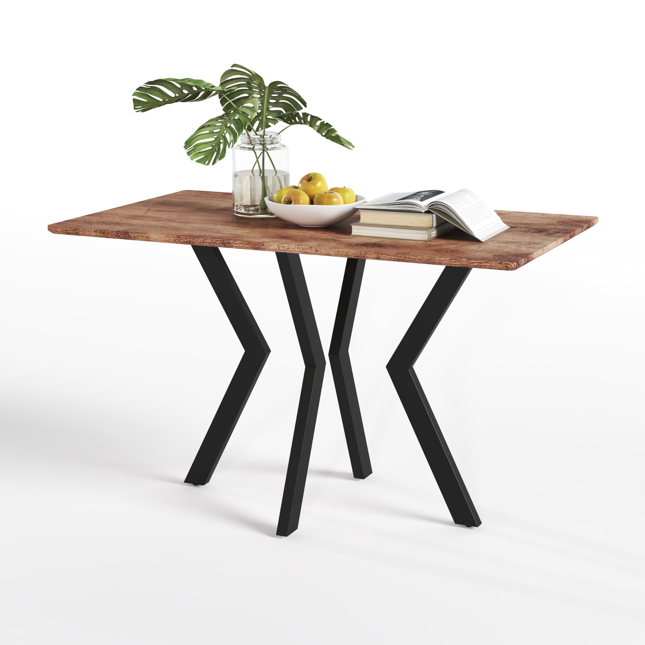 GOLDFAN Rectangular Dining Table 120 cm Industrial Wooden Kitchen Table with Black Metal Legs for Dining Room, Office, Country Rustic Style