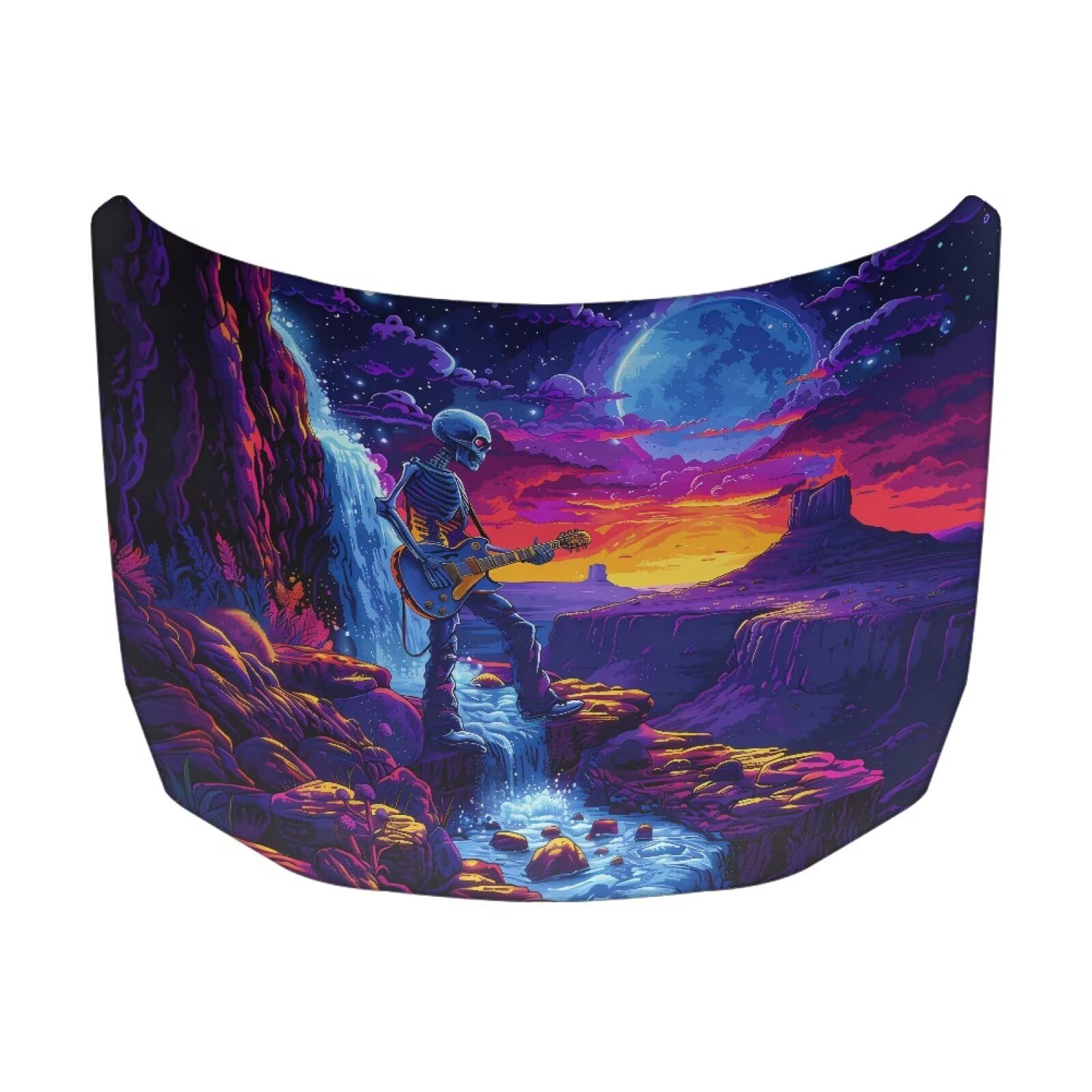 Canyon Skeleton Guitarist Car Hood Cover Protector Car Hood Wrap Blankets Waterproof Stretchable All Weather Universal Automotive Accessories for Most SUV Sedans