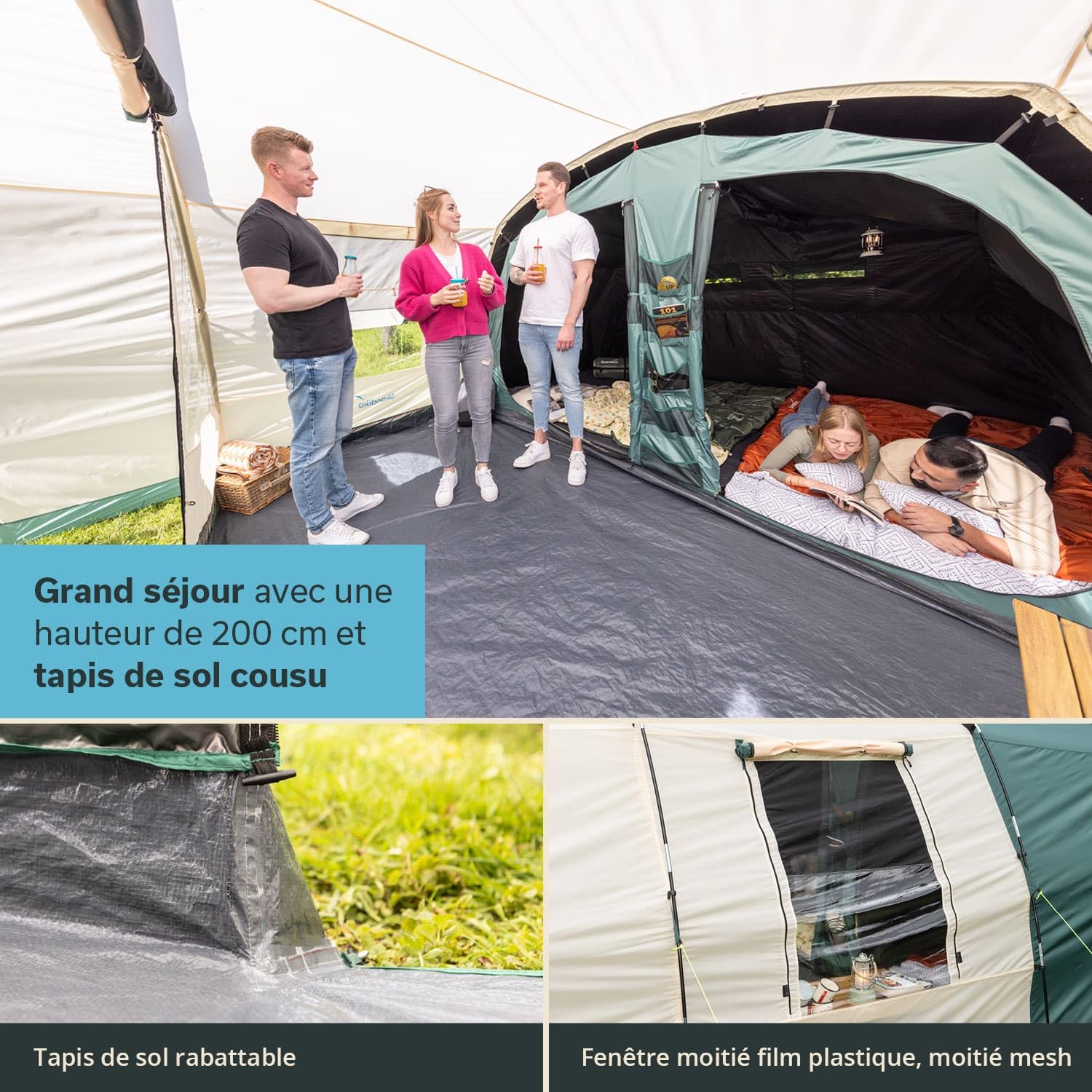 Skandika Hafslo Sleeper Protect | Tente Tunnel de Camping 4/5 Personnes, imperméable, Sol Cousu, Colonne d'eau de 5000 mm, auvent et Cabine de Couchage Sombre | Tente familiale