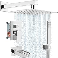 Vista 12 de Midanya Sistema de ducha de lluvia, juego de grifo de ducha para bañera, cabezal de ducha cuadrado de cascada con rociador de mano, boquilla
