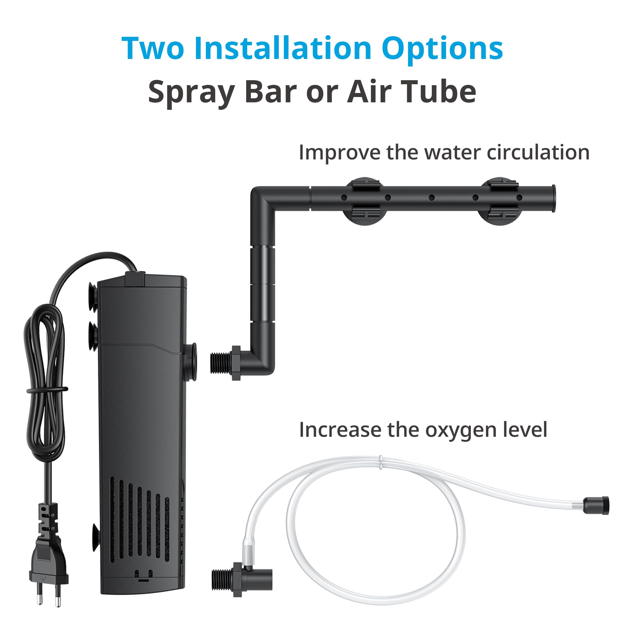 NICREW 3 in 1 Filtro Acquario Interno Silenzioso e Potente, Filtro Interno Acquario con Flusso Massimo di 700L/H, Adatto per Acquario Fino a 150L