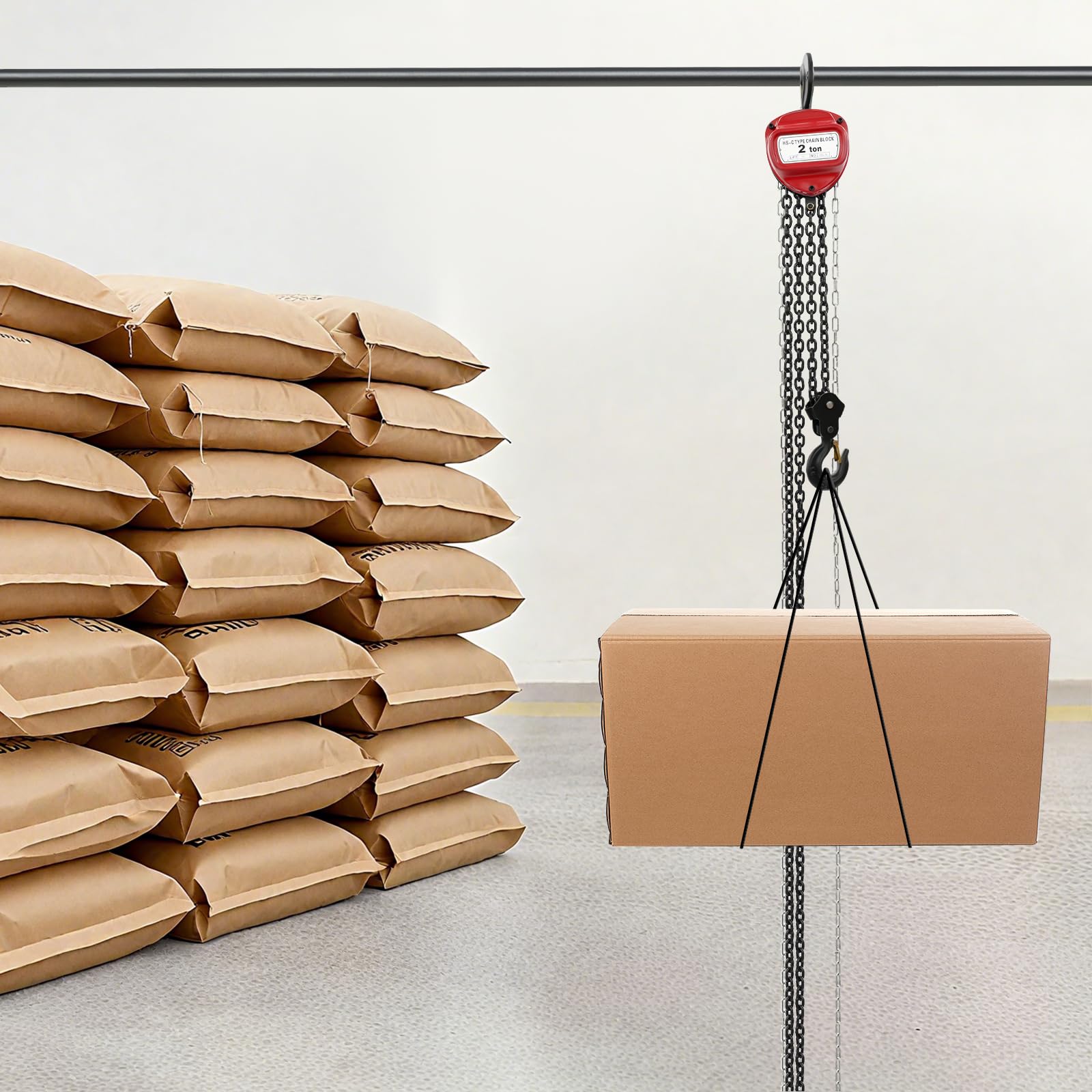 Paranco a catena 2T con gancio girevole a 360°, 6 m, altezza di sollevamento, con catena G80, paranco manuale fino a 2000 kg, per cantiere, garage o officina (rosso)