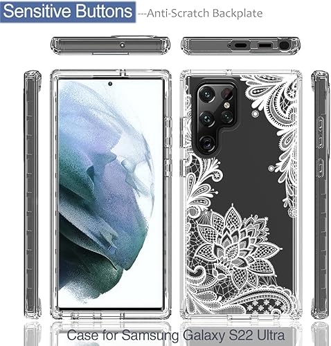 Miniatura 5 de Tothedu Funda para Galaxy S22 Ultra 5G SM-S908U con protector de pantalla de vidrio templado, bonito patrón de mandala transparente, funda