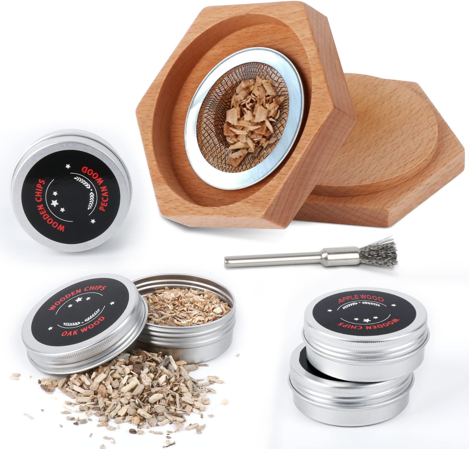 HOMREALM Oaks Barrel Cocktail Smoker With Bourbon Barrel Wood Shavings-Infuse Cocktails, Wine, Whiskey, Cheese, Meats, Dried Fruits, Salt and More!-Smoking Glass Cloche Accessories