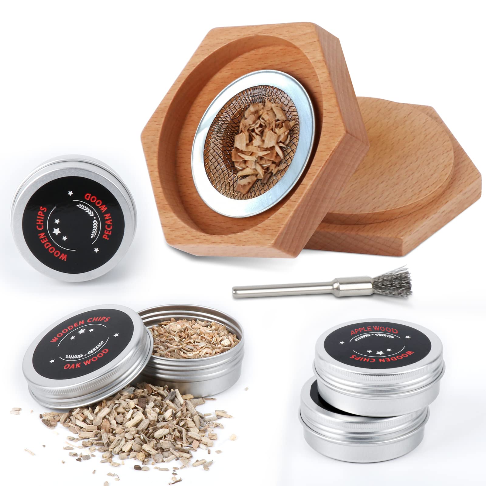 HOMREALM Oaks Barrel Cocktail Smoker With Bourbon Barrel Wood Shavings-Infuse Cocktails, Wine, Whiskey, Cheese, Meats, Dried Fruits, Salt and More!-Smoking Glass Cloche Accessories