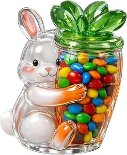Bunny Candy Dish, Easter Cookie Jar, Bunny Portable Candy Container, Spring Treat Container, Food Decorative Storage with Lid for Freshness Protection, Spring Themed Snack Holder for Party