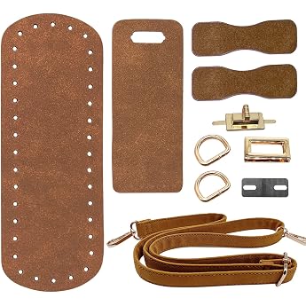 Yayatty Bag Base for Crocheting PU Leather Bag Knitting Set with Bag Twist Lock Bag Strap for Bag Making Handbag DIY Craft Coffee