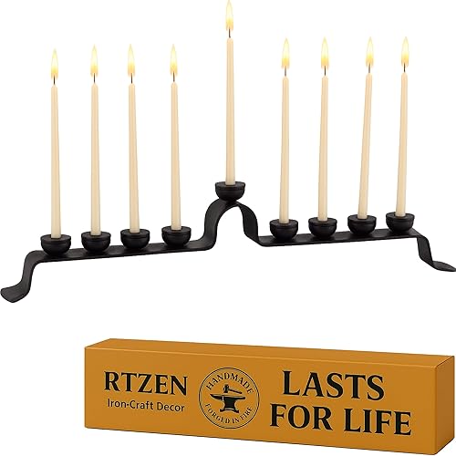 RTZEN Judaica - Menorá real de hierro forjado de Hanukkah, hecho a mano, 9 ramas de decoración de Israel, para las 8 noches de Janucá, herrero RTZEN Judaica - Menorá real de hierro forjado de Hanukkah, hecho a mano, 9 ramas de decoración de Israel, para las 8 noches de Janucá, herrero