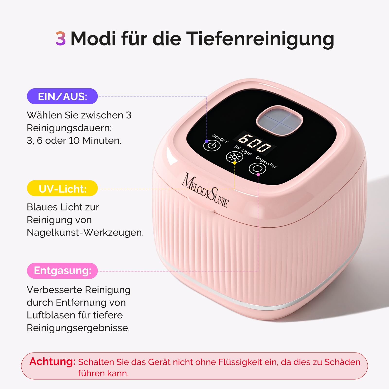 MelodySusie 2-in-1 Reinigungsgerät für Nagelwerkzeuge, UV Sterilisator mit 3 Timer-Modi Multifunktionale für Nagelfeilen, Nagel Pinsel, Nagelknipser, Schmuckreinigung, für Salon und Home, Rosa