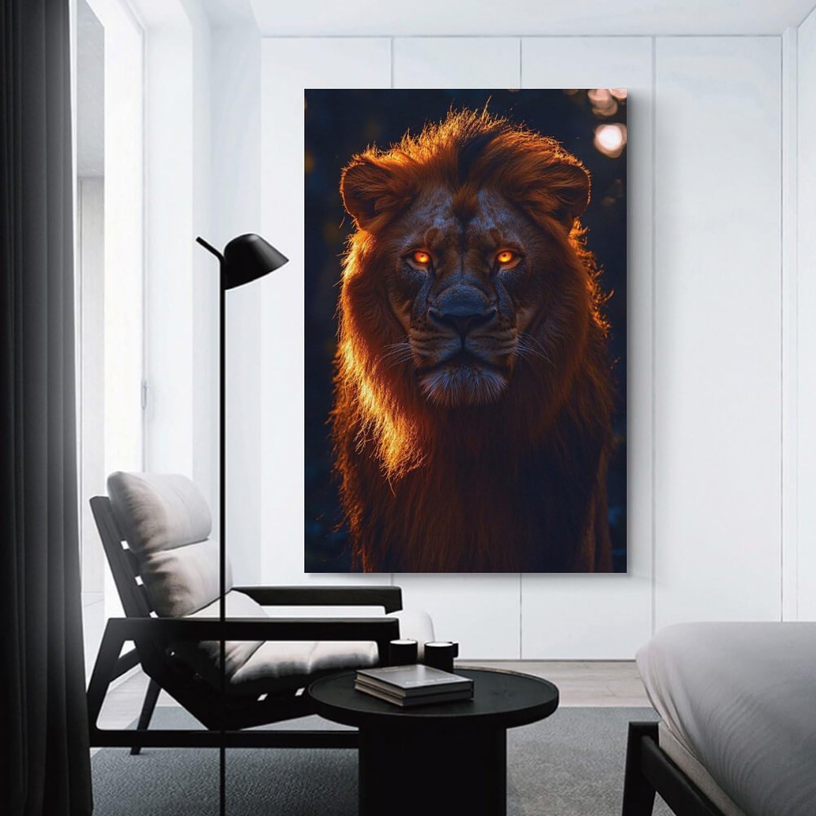 Junmoney Wall Decor Canvas Print Lion with Glowing Eyes Portrait, 20x30inch(50x75cm), for Study, Office Or Apartment Decor, Canvas Artwork with Gifting Potential