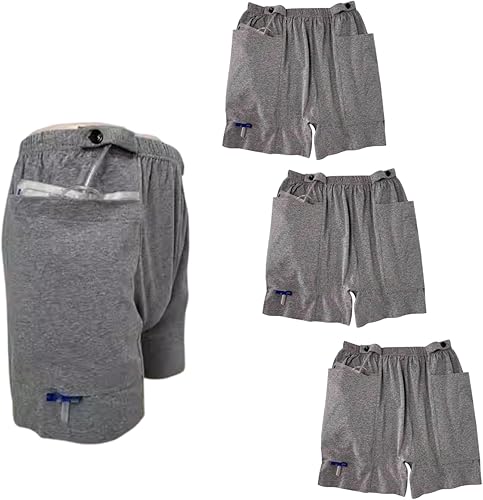 Lmaray Ostomy - Pantalones cortos de drenaje para hombres y mujeres, pantalones de bolsa de orina con dos bolsillos discretos para catéter