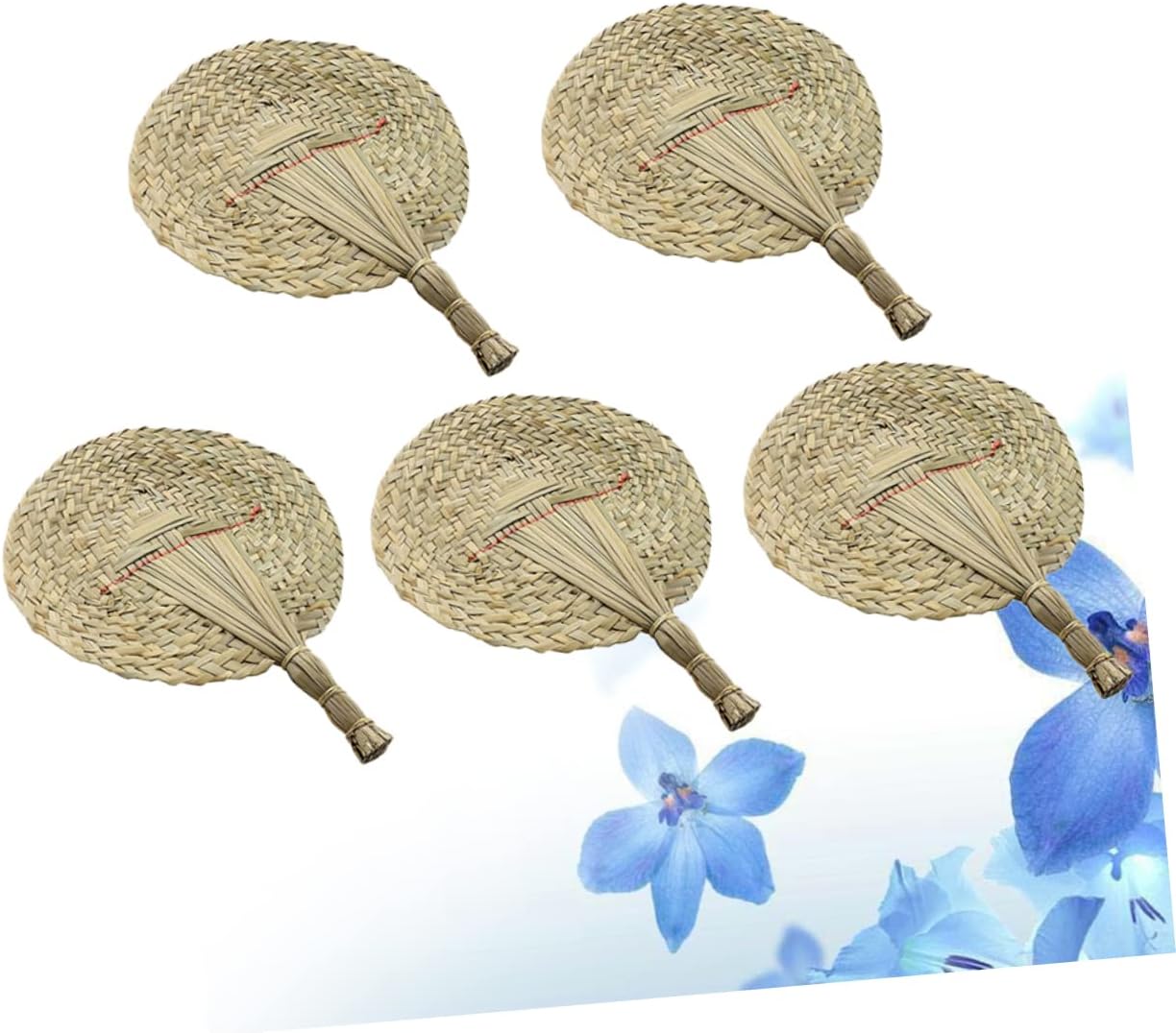 Holibanna 5pcs Handmade Woven Grass Folding Fans Natural Design for Cooling Home Weddings and