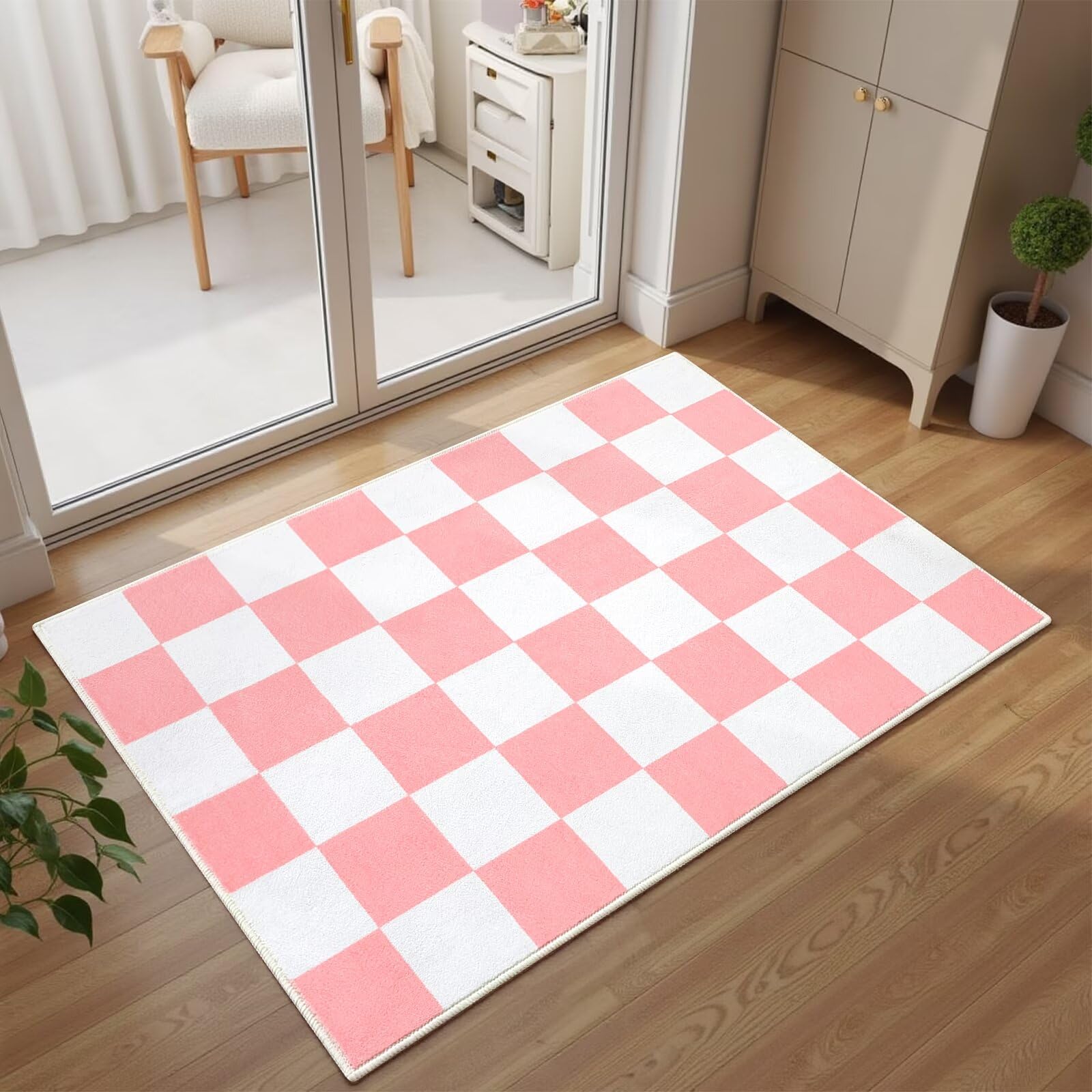 Amazon.com: Terrug Pink and White Checkered Rug for Entryway,2x3