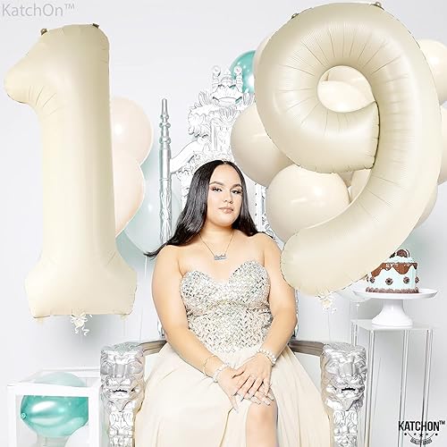 Miniatura 6 de KatchOn, Globo blanco crema Gaint del número 19, 40 pulgadas, decoración de globos de cumpleaños de 19 años, decoraciones de cumpleaños de 19 para
