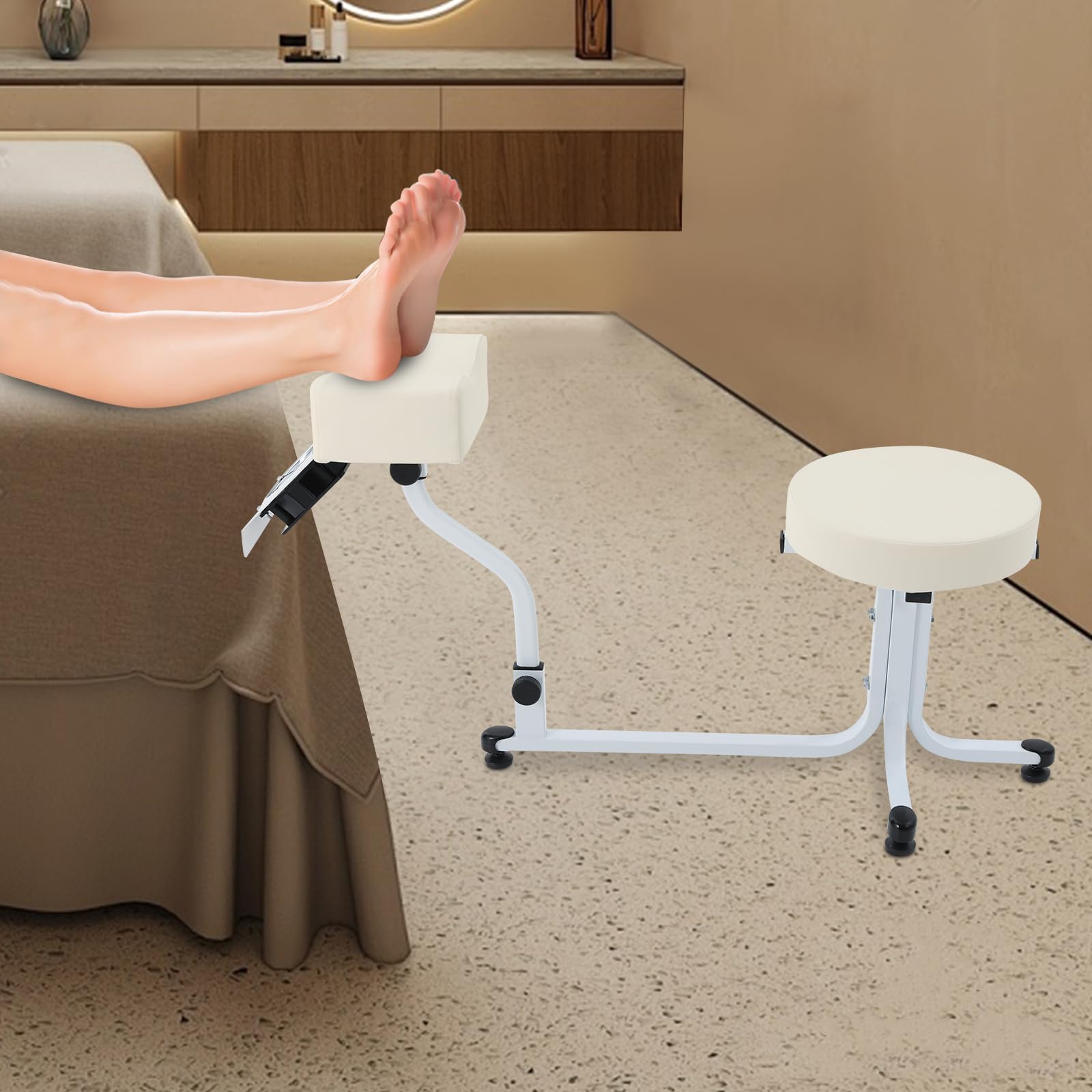 22W Pediküre Hocker mit Fußstütze, Absaugung, Geschwindigkeit 2600rpm, Hocker max Belastbarkeit 100kg, Fußpflege Stuhl, Beinstütze Fußpflege, Nagelstudio, SPA (Weiß)