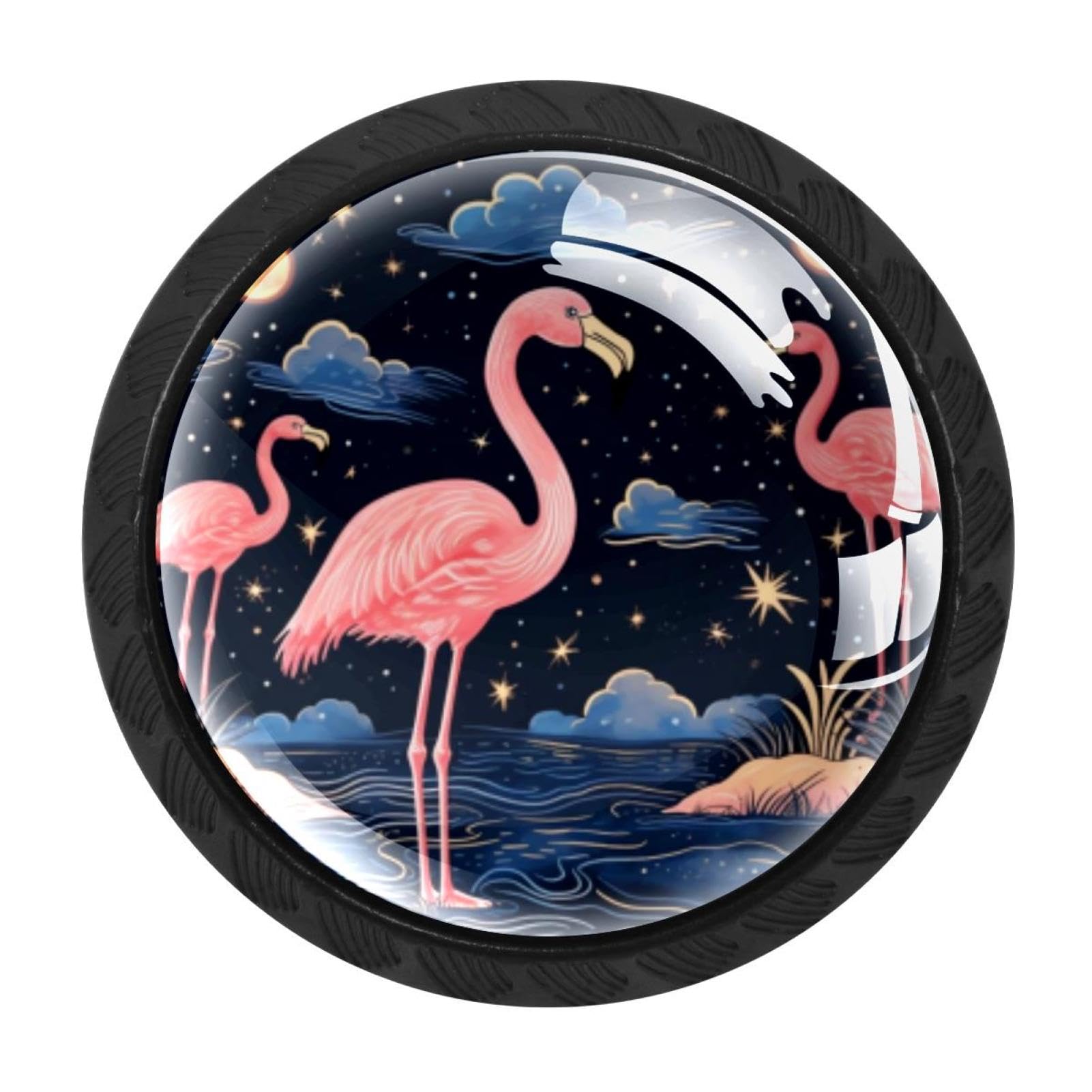 Chenzzzz Multicolored 19 4 Pack Black Starry Flamingos Kitchen Handles, Cabinet Pulls Hardware For Cupboard Drawer Knobs Dresser Pulls