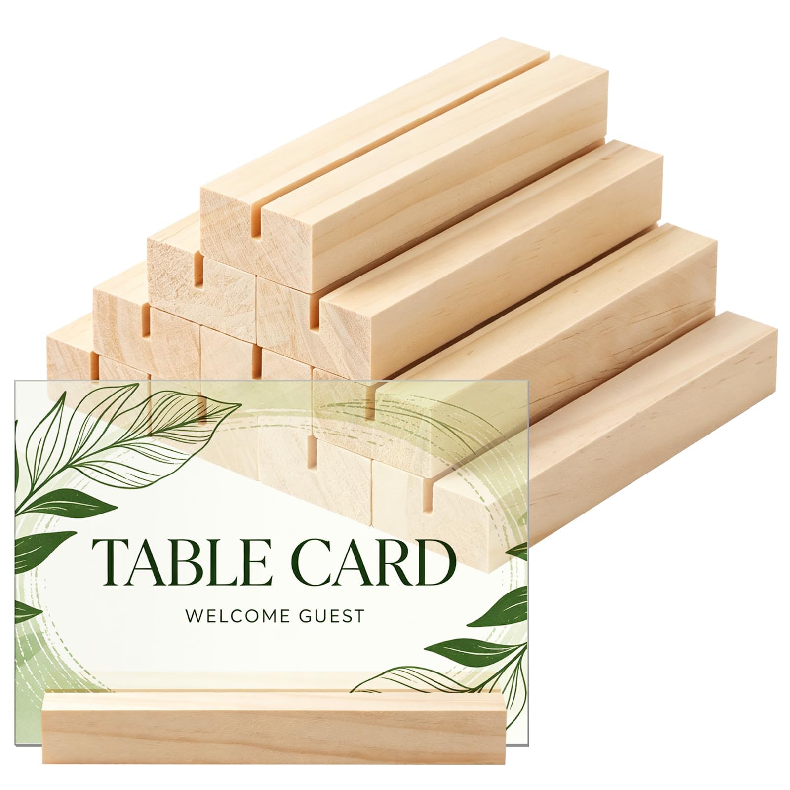10Pcs 4.72x1.38 Inches Wood Table Number Stands, Wooden Place Card Holders, Acrylic Sign Holders for Wedding, Ceremony, Birthday, Party, Home Decoration, Events (3mm Slots)