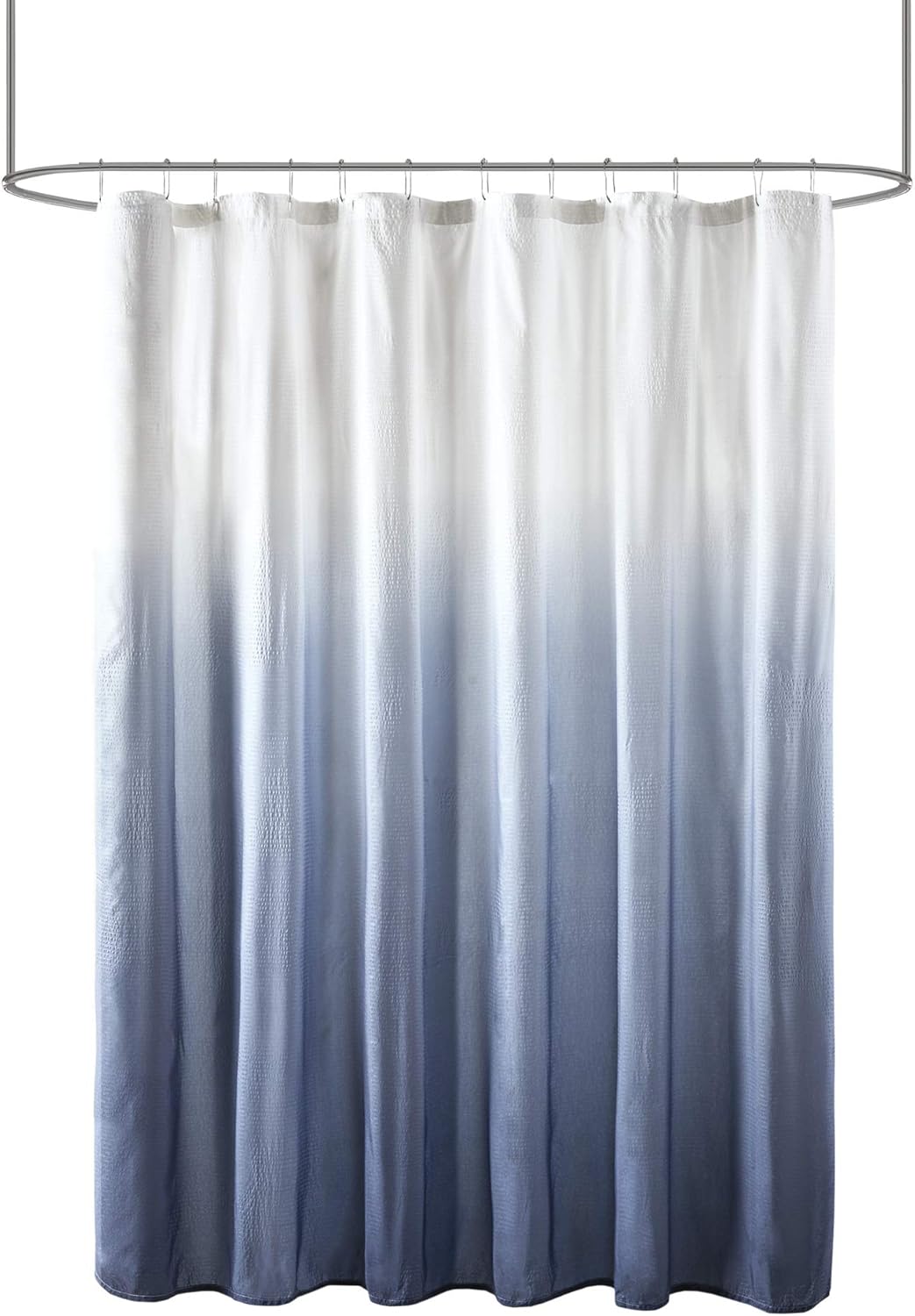 Madison Park Ara Shower Curtain, Seersucker Design Ombre Print, Modern Bathroom Decor, Machine Washable, Fabric Privacy Screen, 72x72, Blue
