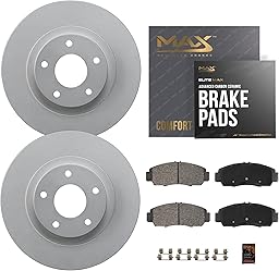 Max Advanced Brakes Front Brake Kit Compatible With 2006-2023 Subaru Forester Impreza Outback Legacy 293mm Frt Rotor Replacement Geomet Coated OE Disc Brake Rotors and Ceramic Brake Pads