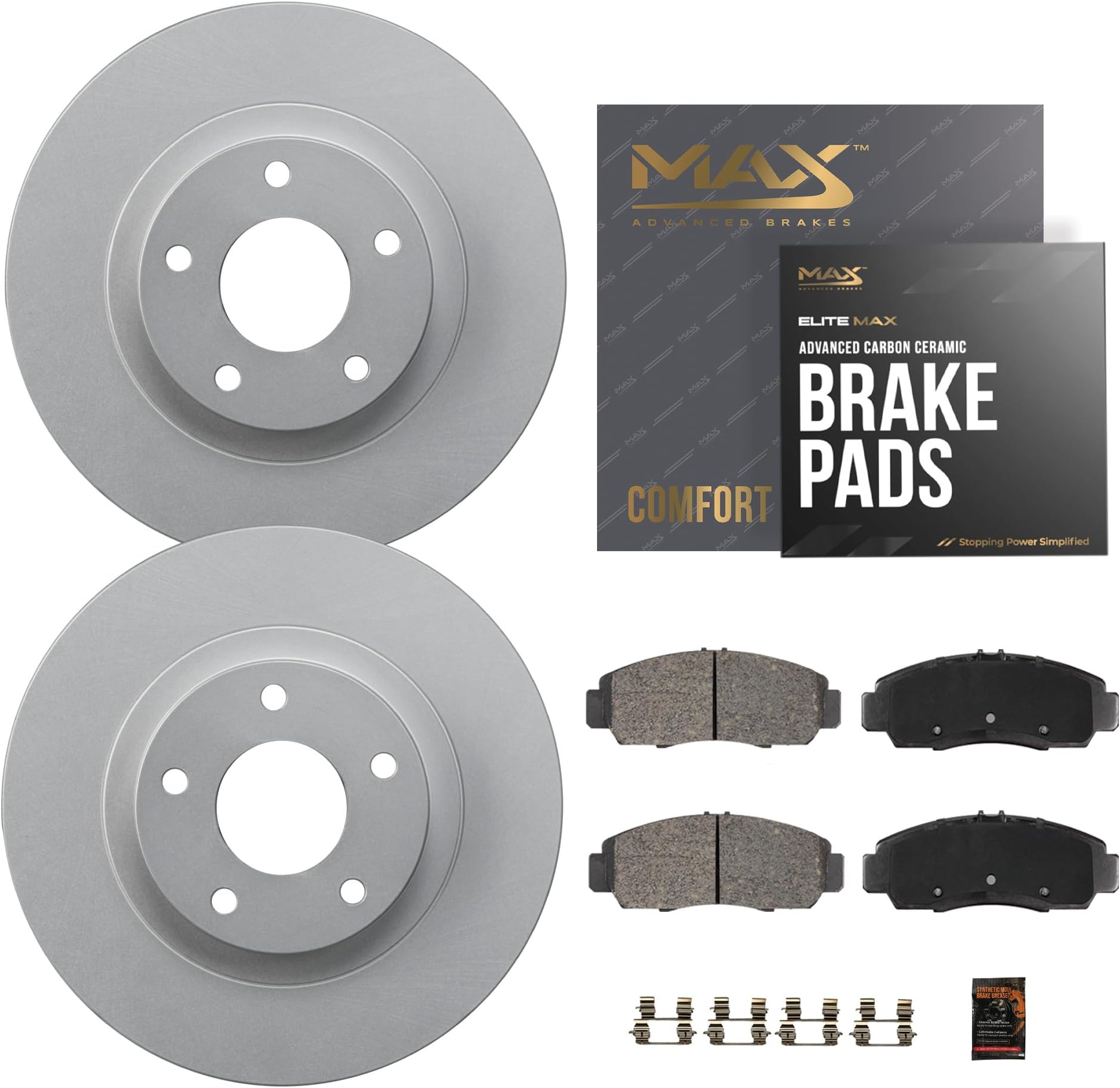 Max Advanced Brakes Rear Brake Kit For 2016 2017 2018 Buick Envision AWD Replacement Geomet Coated OE Disc Brake Rotors and Ceramic Brake Pads