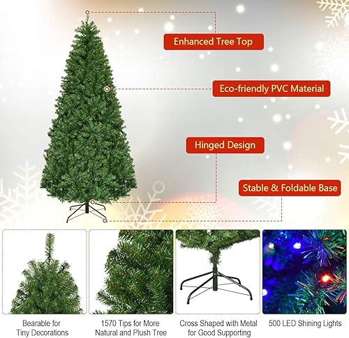 Miniatura 4 de árbol de Navidad artificial preiluminado de Goplus, ramas abatibles, 11 modos de luz con luces LED de varios colores y soporte de metal