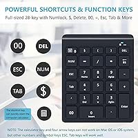 Vista 2 de Lekvey Teclado numérico Bluetooth para portátil, teclado numérico inalámbrico, teclado numérico de 28 teclas, teclado numérico de 28 teclas, teclado