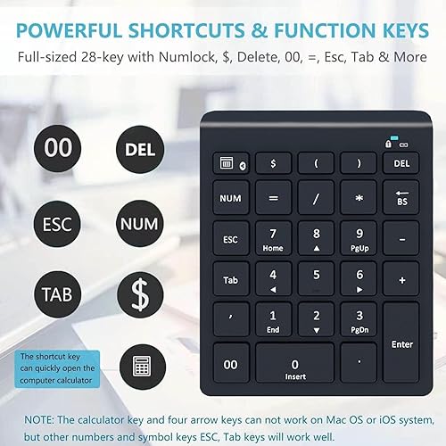 Miniatura 2 de Lekvey Teclado numérico Bluetooth para portátil, teclado numérico inalámbrico, teclado numérico de 28 teclas, teclado numérico de 28 teclas, teclado
