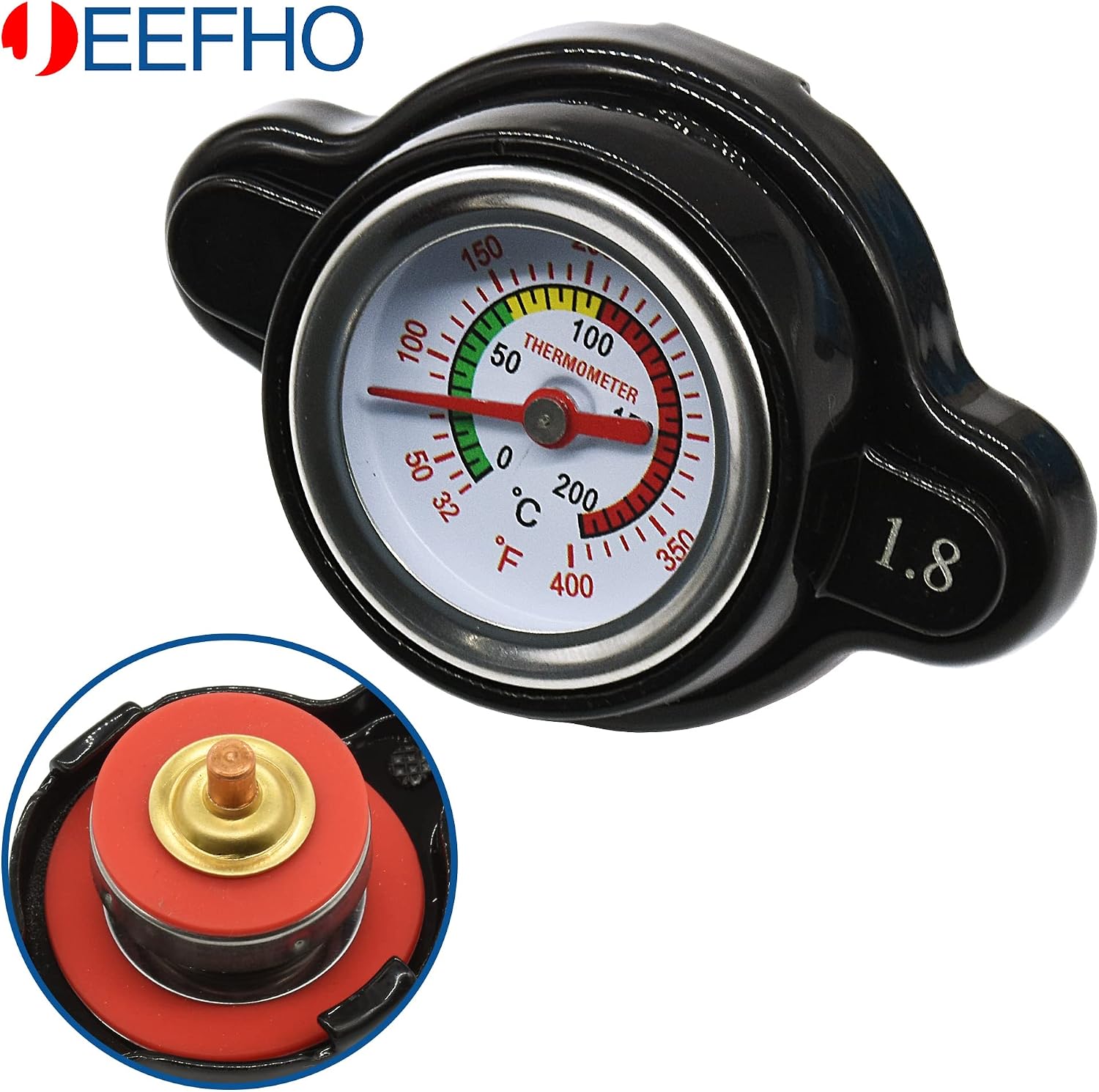 High Pressure Radiator Cap with Temperature Gauge Radiator Cap Fit for Honda, Kawasaki, Suzuki, Yamaha, Polaris, Husqvarna Off-Road Vehicles, KTM and More Motorcycle ATV Models 1.8 Bar, 25.6 Psi