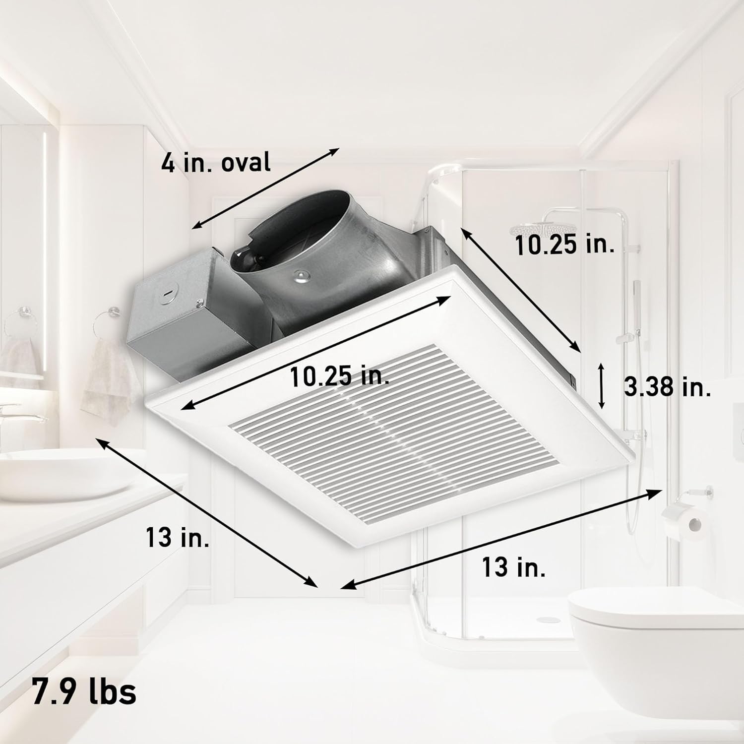 Panasonic WhisperValue Ceiling/Wall Mount Dual Speed Bathroom Exhaust Fan, 30 to 100 CFM, FV-0810VSS1