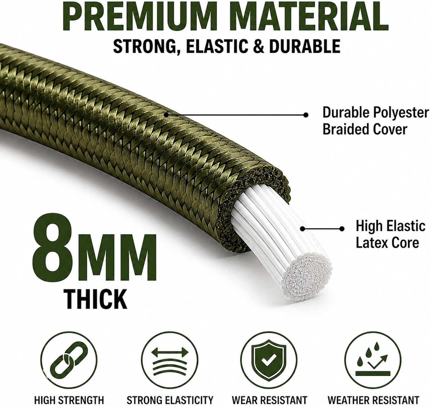 4Pcs 51 Inch Bungee Cords with Carabiner Hooks, 8mm Thick High Elastic Rubber Bungee Straps, Heavy Duty for Truck Trailer Roof Rack Cargo Securing Outdoor Storage