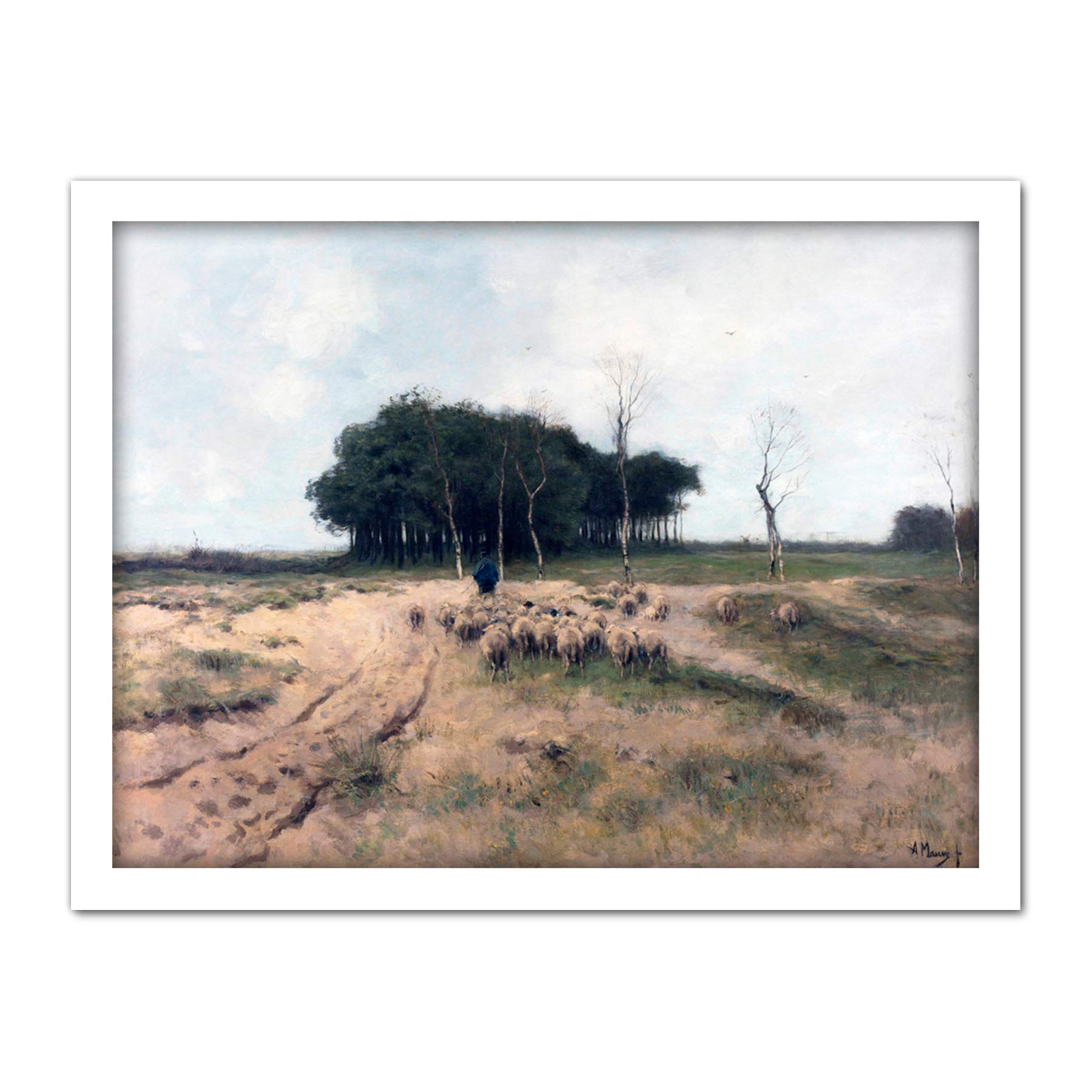 Artery8 Anton Mauve On The Heath Near Laren Sheep Painting Artwork Framed Wall Art Print 18X24 Inch