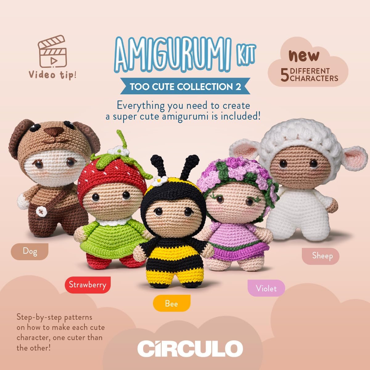 Circulo Amigurumi Crochet Kit - Too Cute - All Included, Easy Instructions - Crochet Kit for Intermediate - Crochet Set - Character Crochet Kit, Premium Amigurumi Yarn for Crocheting - Sheep