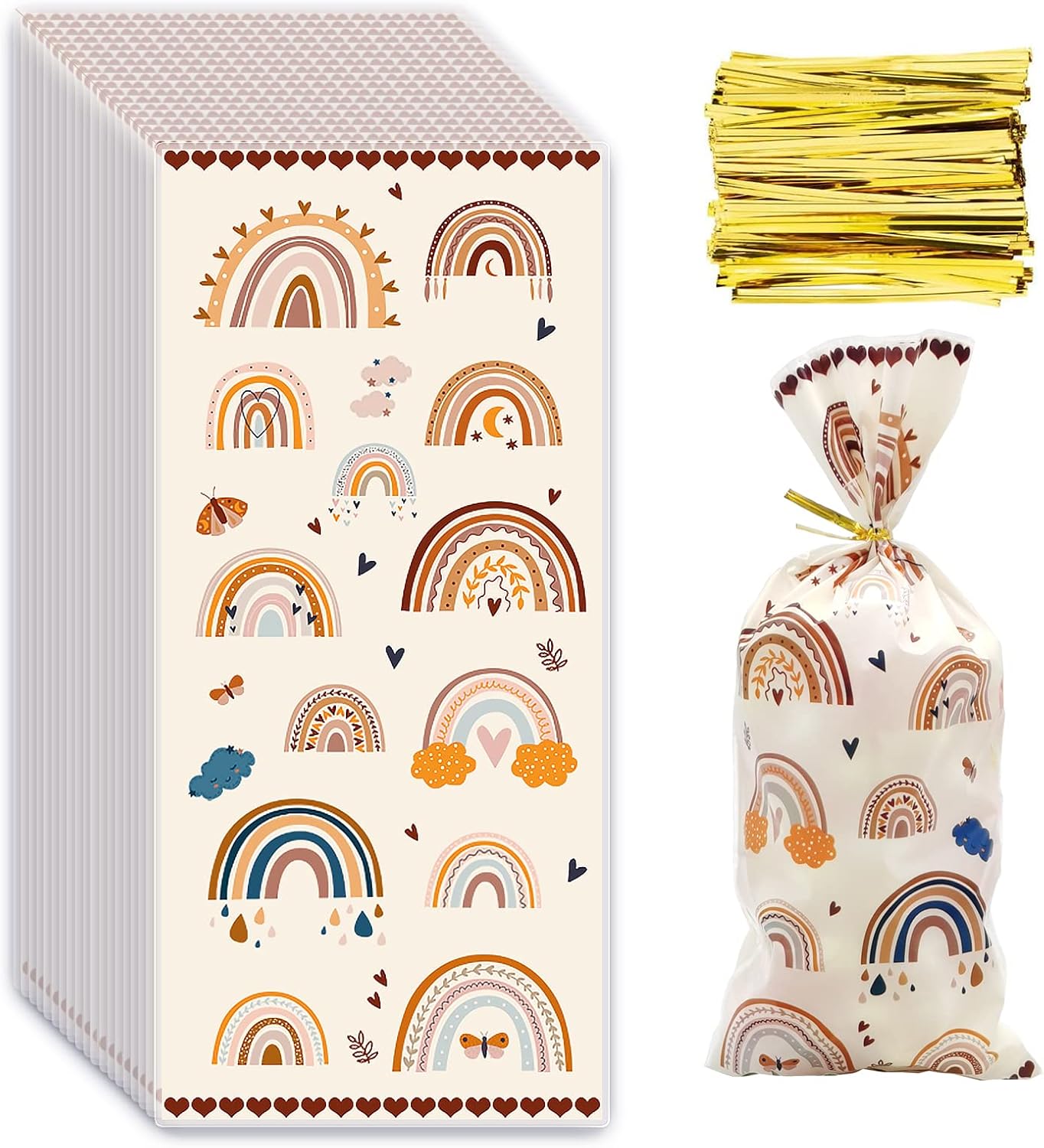 100Pcs Boho Rainbow Party Decorations Cellophane Bags