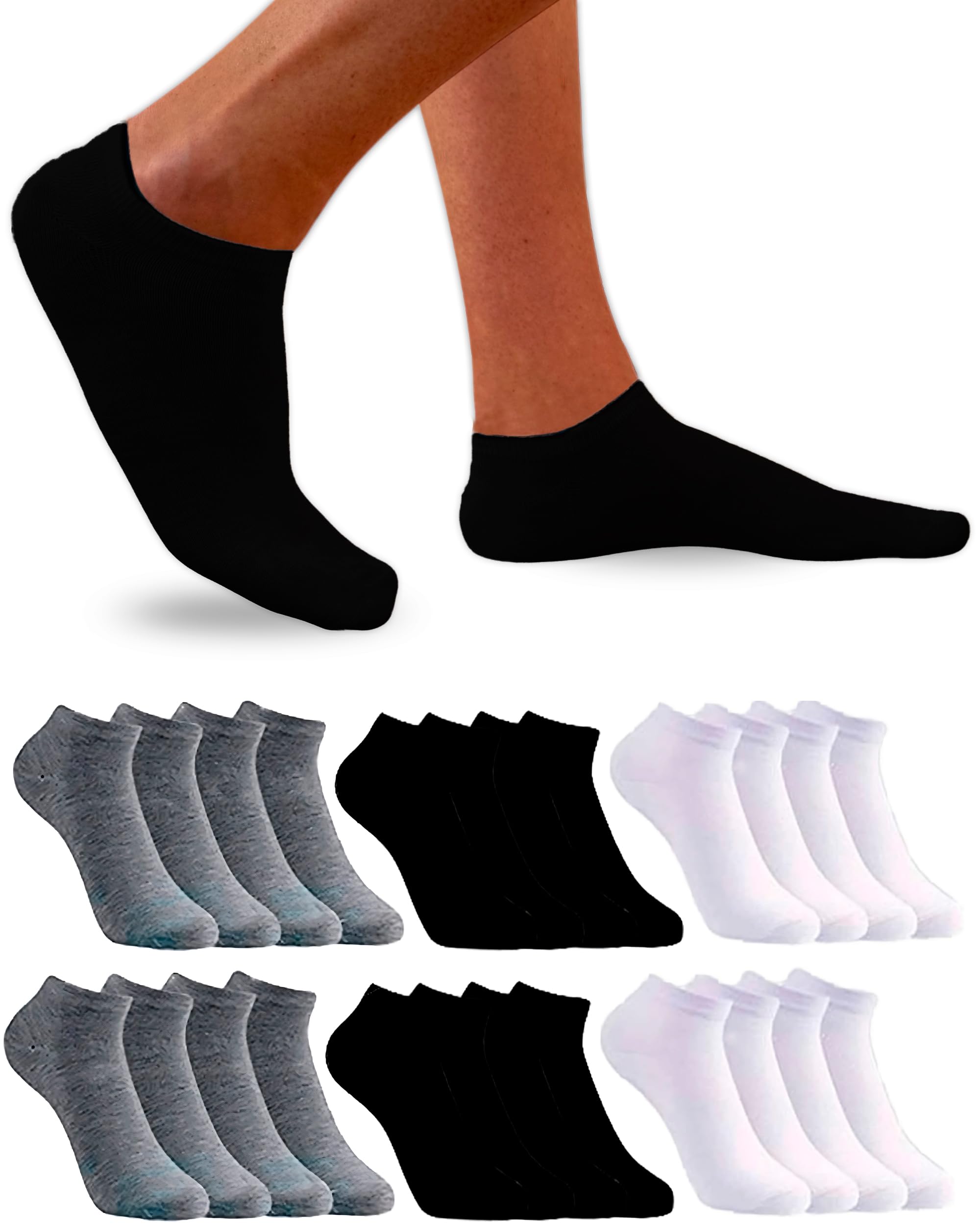 12 Pares Calcetines Tobilleros Hombre Mujer - Calcetines Cortos Hombre Mujer de Algodón Transpirable Suaves Cómodos Ajuste Sin Caerse y Duraderos