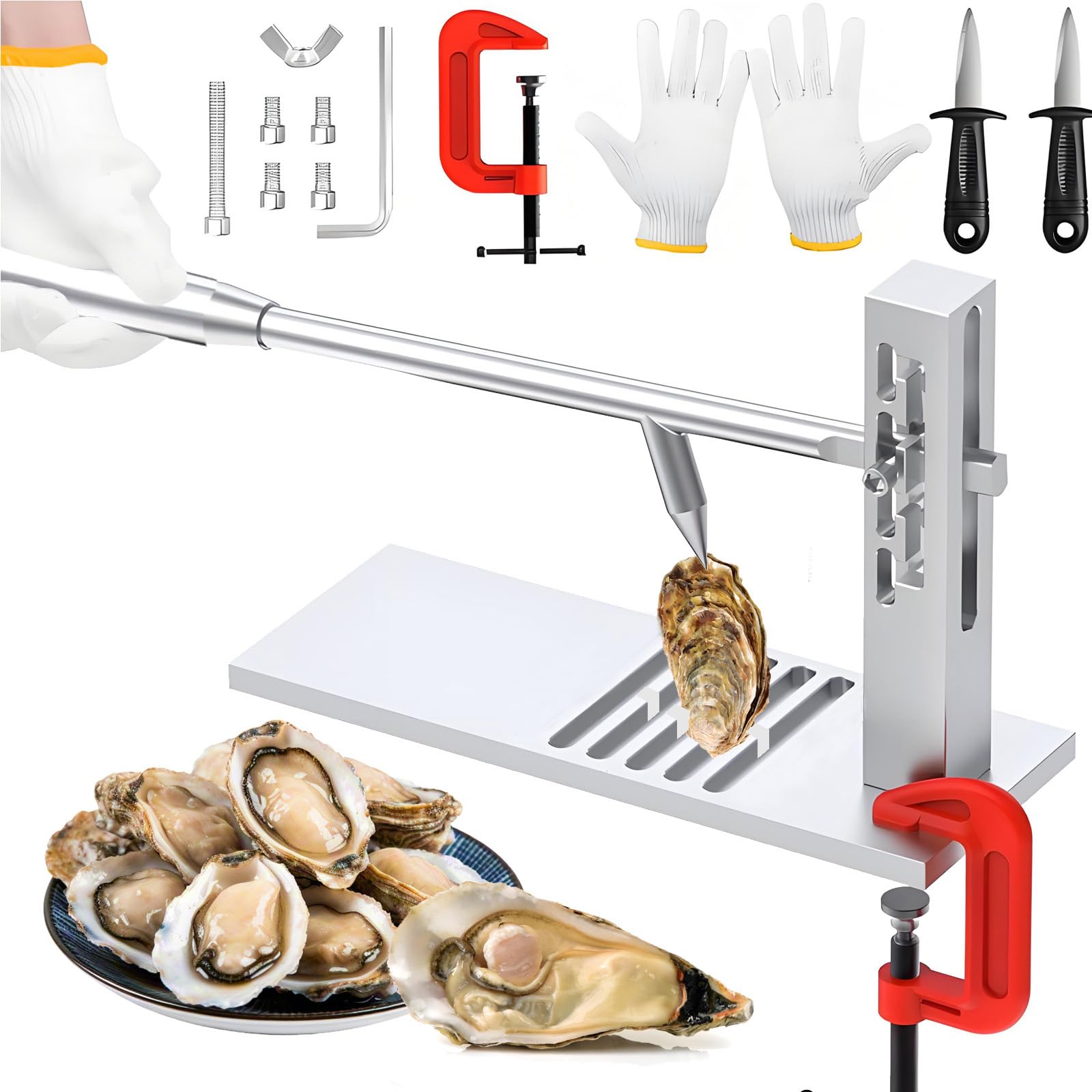 Dd-Oyster Shucker Tool Oyster Clam Opener Machine oyster opener machine, Stainless Steel Shucker Machine Tool Set Including Knife, Glove & G-Clip for Hotel Buffet and Home